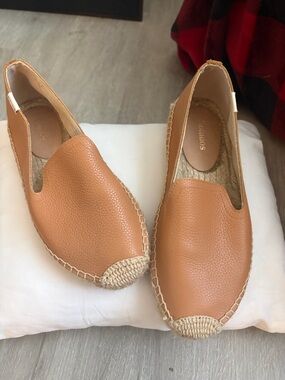 Soiudos Tan Leather Espadrille Slip-Ons